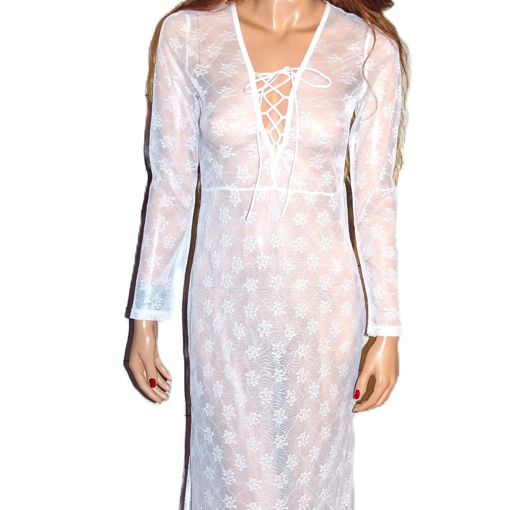 Sweet Generis White Sheer Lace Maxi Dress M